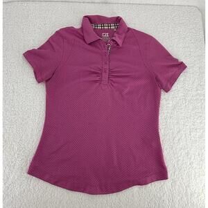 Cutter Buck CB DryTec Luxe Pink Collar Ruche Polo Shirt‎ Small Petite